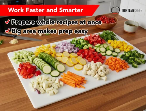 Vista 9 de Thirteen Chefs Tabla de cortar extra grande de 30 x 18 pulgadas para carnes, caza y pescado, plástico HDPP de 1/2 pulgada de grosor para servicio