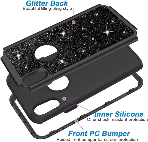 Vista 3 de Hython Compatible con Funda para iPhone XR, Protector Defensor de Cuerpo Completo de Servicio Pesado con Purpurina Brillante Reluciente, Carcasa