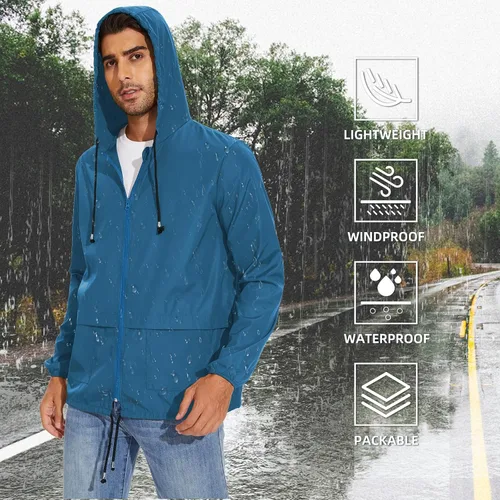 Vista 5 de American Trends Chubasquero para hombre impermeable con capucha para hombre, chaqueta rompevientos, abrigo de lluvia