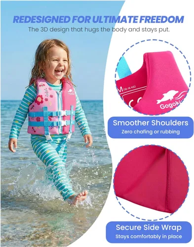 Vista 2 de Gogokids Chaleco de natación para niños de 2-3-4-5-6-7-8-9 años, flotadores de piscina para niños de 30-50-70 libras, flotabilidad para niños
