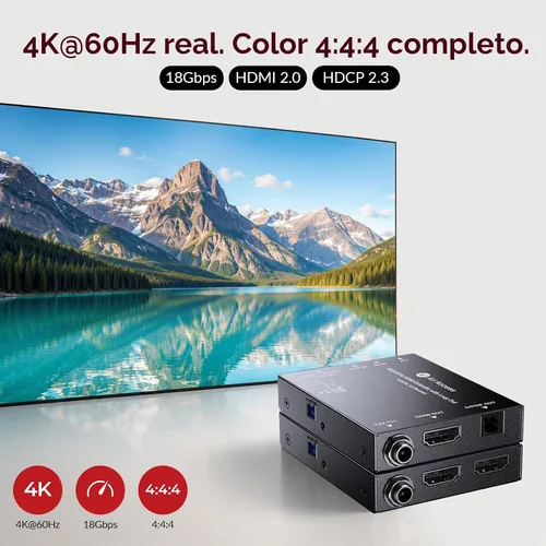 Vista 2 de Extensor HDMI del acceso 4K60Hz de AV sobre Cat6/7 Ethernet Balun los 230ft