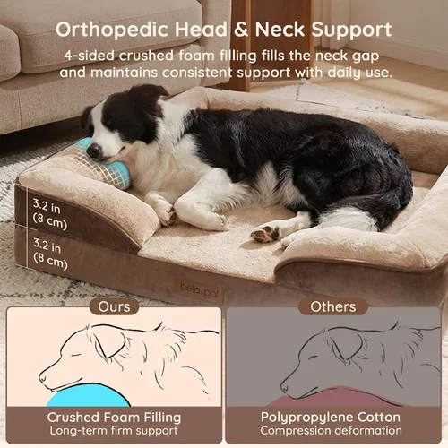 Vista 2 de BELLA & PAL Sofá cama ortopédico para perros medianos/medianos, no necesita montaje, sofá de espuma a prueba de masticaciones con forro impermeable