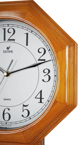 Vista 4 de JUSTIME - Reloj de pared con péndulo de madera maciza de 17.5 pulgadas, campanilla de Westminster Hourly Westminster Melody, Traditional