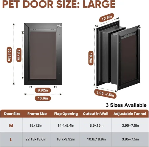 Vista 5 de Puerta para perro de 3 solapas, puerta grande para perros de aleación de aluminio para pared, puerta resistente para mascotas, fácil de instalar