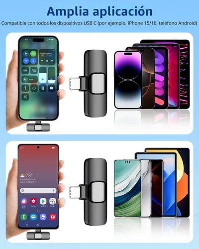 Vista 2 de Micrófono de solapa inalámbrico Lavalier para iPhone - Mini micrófono Bluetooth con reverberación, micrófono portátil con clip para grabación