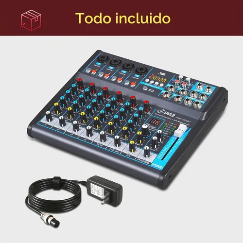 Vista 8 de Pyle - Mezclador de audio profesional, tablero de sonido, consola de mesa, sistema de interfaz de 8 canales, USB digital, Bluetooth, MP3, entrada