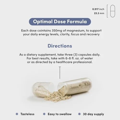 Vista 4 de Magnesio 350 mg - Suplemento natural de bisglicinato de magnesio de alta absorción - Píldoras Mag para mujeres y hombres - Vegano, sin gluten, sin