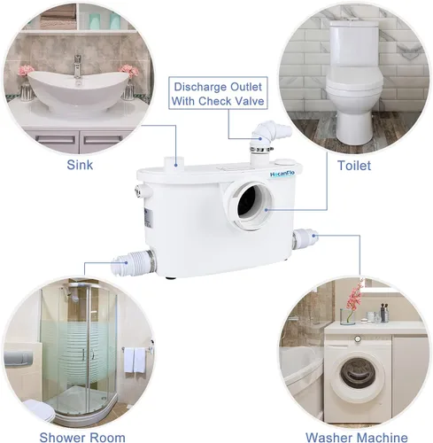 Vista 4 de 500pro - Bomba maceradora con cuchillas impulsoras, bomba de alcantarillado, 3 conexiones para baño, fregadero, sótano, eliminación de agua
