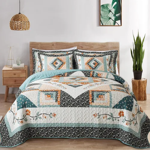 Vista 22 de VAPUTAR Juego de ropa de cama de edredón de 100 % algodón, tamaño Queen