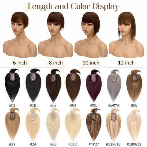 Vista 7 de Rich Choices Postizo capilar de cabello humano 100% real con flequillo - Postizo de cabello Remy real para mujeres con adelgazamiento en la parte