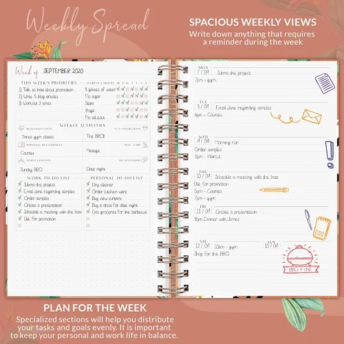 Vista 4 de PLANBERRY Planificador semanal premium – Organizador de vida sin fecha y planificador de presupuesto – Gestión del tiempo, establecimiento