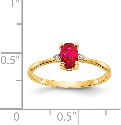 Vista 2 de Anillo de compromiso de oro amarillo de 14 k con diamantes de imitación de rubí rojo y piedra de nacimiento de imitación 002 quilates de 2 a 0236in
