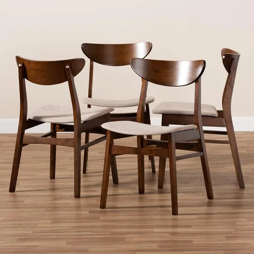 Vista 6 de Baxton Studio Parlin Mid-Century - Juego de 4 sillas de comedor de madera con acabado de madera de color beige claro de transición moderna