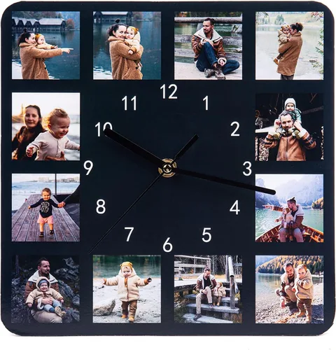 Vista 16 de Reloj personalizado con marcos familiares, decoración de pared, multifoto, grabado con nombre y fecha, relojes digitales inusuales de madera