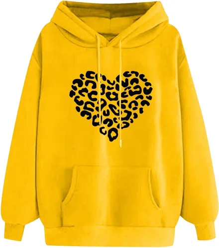 Vista 3 de Sudadera con capucha para mujer, manga larga, con estampado de corazón, con cordón, ajustada, elegante, casual, con bolsillo