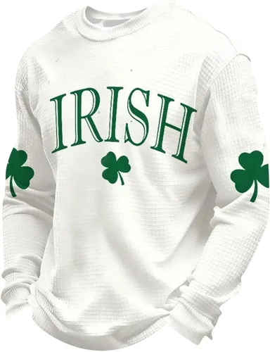 Vista 6 de Camisetas del Día de San Patricio para hombre, camiseta de manga larga para hombre, camiseta de trébol irlandés verde a la moda, camiseta que