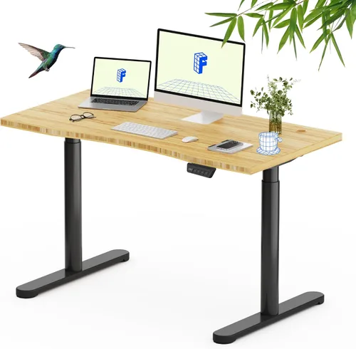 Vista 33 de FLEXISPOT Escritorio de pie de madera maciza, escritorio de madera real de una pieza, escritorio eléctrico de altura ajustable para oficina en casa