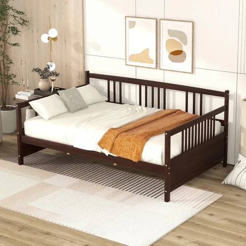 Vista 12 de Merax Sofá Cama Individual con Listones de Madera Soporte Sofá Cama Moderno para Sala de Estar con Rieles, Tamaño Individual, Espresso Oscuro