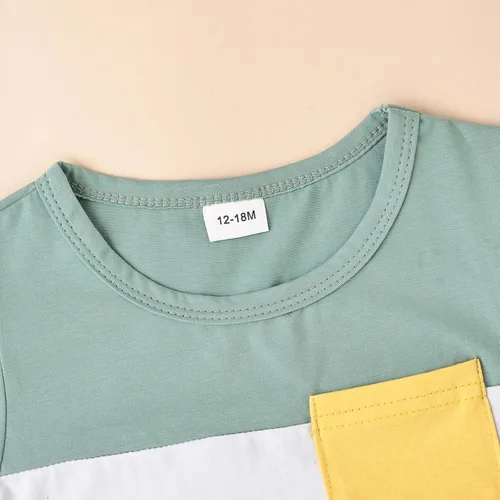 Vista 50 de Ropa para bebé niño pequeño, trajes de verano de manga corta, camiseta de retazos y pantalón con bolsillo, conjunto de 2 piezas, 12 meses a 4 años