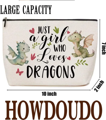 Vista 4 de Lovdazzles Dragon Gifts for Girls Makeup Bag Funny Animal Cosmetic Bag Gifts for Dragon Lovers Women, Just A Girl Who Loves Dragons, Christmas