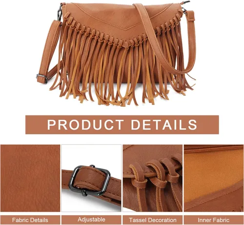 Vista 3 de Bolso Hobo con flecos para mujer, bolso de hombro con borla vintage, bolsos negros con borlas