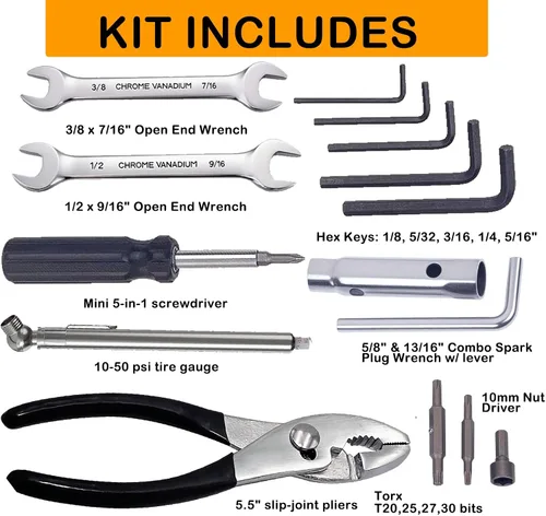 Vista 2 de Kit de herramientas de reparación de motocicleta para motocicletas Harley Davidsons, juego de herramientas básicas de reparación de bicicletas, kit