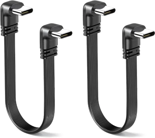 Vista 9 de Paquete de 2 cables USB 2.0 tipo C macho a macho de 90 grados de disparo plano de 4 pulgadas/3.9 in, suave y flexible en ángulo recto, cable USB M/M