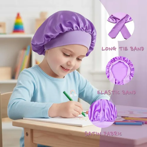 Vista 4 de Gorros de satén para niñas para niñas, gorro de satén para dormir, gorro de noche de seda