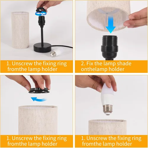 Vista 6 de RISLG Juego de 2 lámparas de mesa pequeñas para recámara, lámparas de noche para mesita de noche con interruptor de cable, lámparas de escritorio