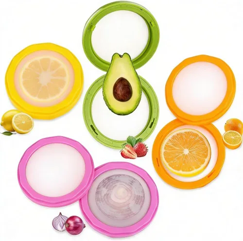 Vista 4 de Almacenamiento de aguacate y cebolla, juego de 4 recipientes reutilizables de silicona de doble cara para almacenamiento de alimentos para cápsulas