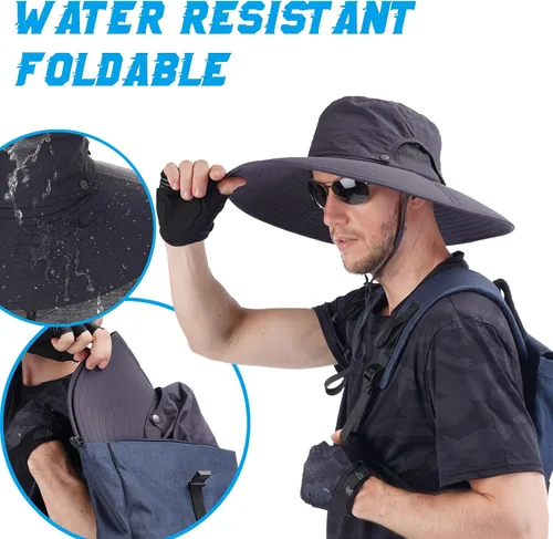 Vista 8 de USHAKE Sombrero de pesca, pescador, sombrero de sol, sombrero de ala ancha, sombrero de bonnie para hombres y mujeres