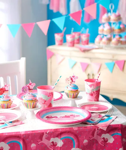 Vista 5 de American Greetings Suministros de fiesta de unicornio, platos de postre de papel (40 unidades)