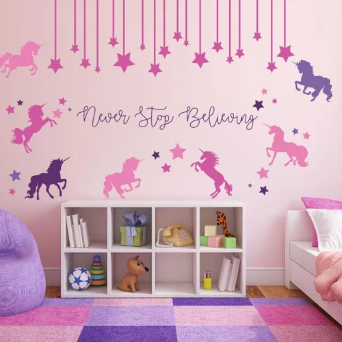 Vista 7 de Unicorn Stickers for Kids Room - Never Stop Believing Magical Themed Wall Decor - Vinyl Mural for Girls or Boys Bedroom, Baby Nursery, or Playroom