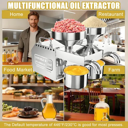 Vista 8 de Máquina de prensa de aceite eléctrica de doble salida, rendimiento de nueces duras/semillas - Extractor automático de aceite - Máquina expulsora