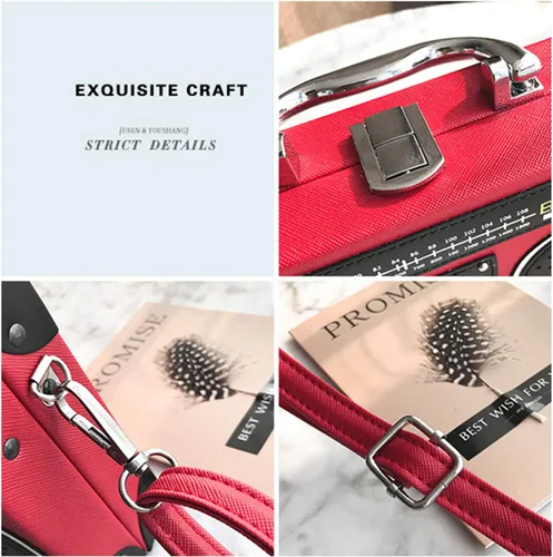 Vista 5 de KUANG! Bolso de mano retro con forma de radio para mujer, bolso de hombro elegante de noche