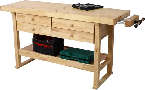 Vista 11 de Banco de trabajo de madera de 48 pulgadas, banco de carpintería resistente con mango ajustable, capacidad de carga de 330 libras, mesa de trabajo