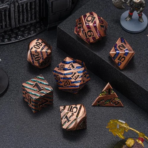 Vista 9 de Juego de dados de metal con incrustaciones de alta calidad, dados DND de aleación de zinc pesado para jugadores de rol serios