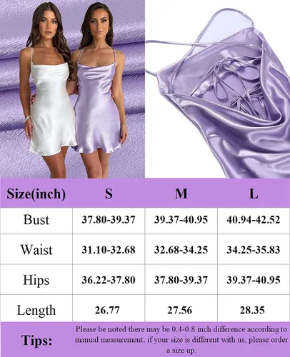 Vista 5 de Vestido corto de satén sin mangas con tirantes delgados, vestido sexy de corte bajo, acampanado, vestido de club nocturno