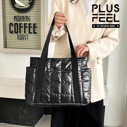 Vista 3 de Bolsa de mano acolchada para mujer, bolsa de hombro acolchada, grande, de algodón, suave y acolchada