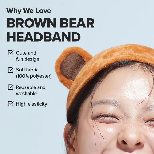 Vista 3 de I DEW CARE Diadema para Lavado Facial - Oso Marrón Diadema de Animal para Lavado de Cara y Cuidado de la Piel, Día de Spa, Suave y Esponjosa