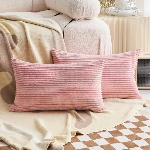 Vista 27 de Demetex Juego de 2 fundas de almohada rosas de 18 x 18 pulgadas, fundas de almohada cuadradas de pana para dormitorio, sala de estar, juego de 2, 18