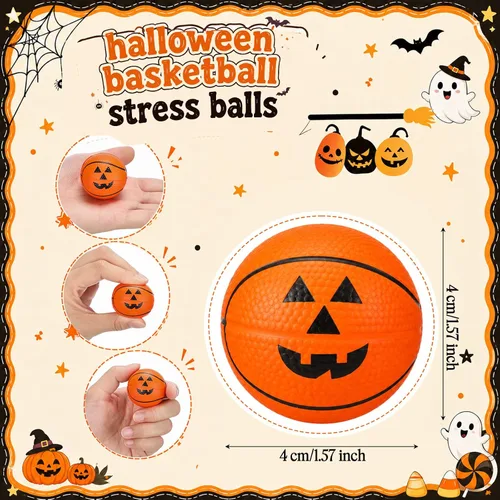 Vista 3 de Jerify 30 Pcs Halloween Basketball Stress Balls Bulk 1.57 Inch Pumpkin Foam Stress Balls for Halloween Goodie Bag Fillers Trick or Treating School