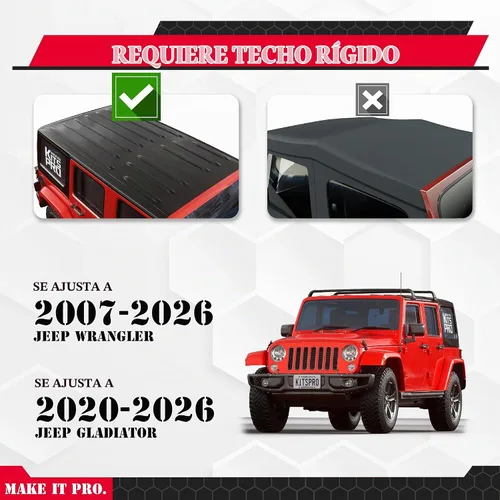 Vista 2 de KitsPro Barras transversales para portaequipajes de techo de 260 libras para Jeep Wrangler 2007-2026 y Gladiator 2020-2026 - Barras transversales