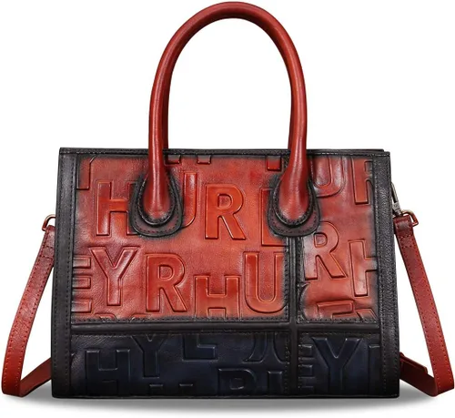 Vista 2 de Bolsos de cuero genuino para mujer, hechos a mano, estilo vintage, con asa superior, bolsos