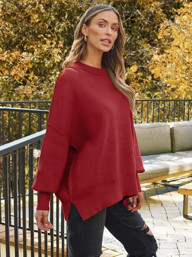 Vista 83 de Lillusory - Suéter extragrande con mangas de murciélago y cuello redondo para mujer, prenda moderna de otoño de tejido de punto sin botones