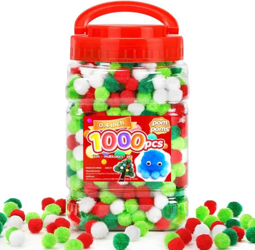 Vista 12 de IOOLEEM Pompones multicolores, 1000 bolas de pompón mullido de 0.39 pulgadas, pequeños pompones para proyectos de manualidades, festivales y Arco