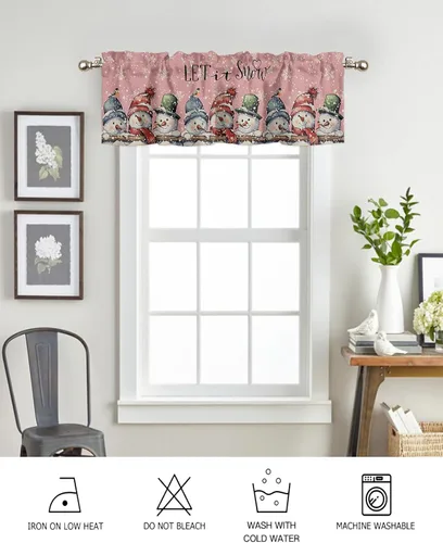 Vista 43 de Cenefa de cortina con lazo rojo de Navidad para ventanas, sala de estar, cocina, baño, granja, bolas de Navidad de acuarela con diseño de bayas