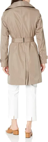 Vista 3 de Calvin Klein Chaqueta impermeable con cinturón de un solo pecho para mujer con capucha extraíble