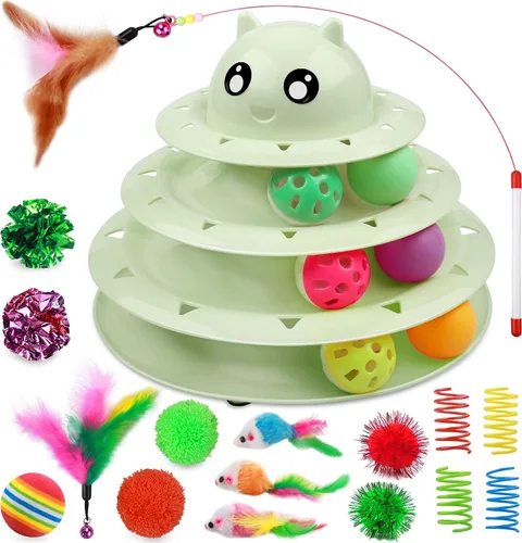 Vista 12 de UPSKY Juguete Rodillo para Gatos Tornamesa de 3 Niveles Juguete para Gatos con Pelotas con Seis Pelotas Coloridas Juguetes Interactivos para Gatitos