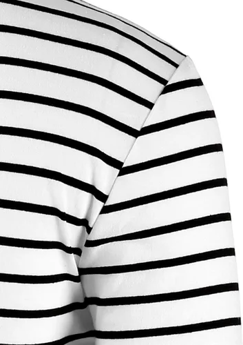 Vista 3 de uxcell Camiseta a rayas para hombre, cuello redondo, manga larga, informal, de algodón